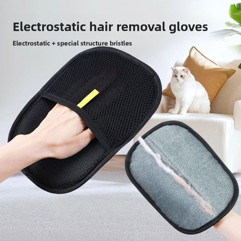 Pet hair glove being rinsed clean under running water